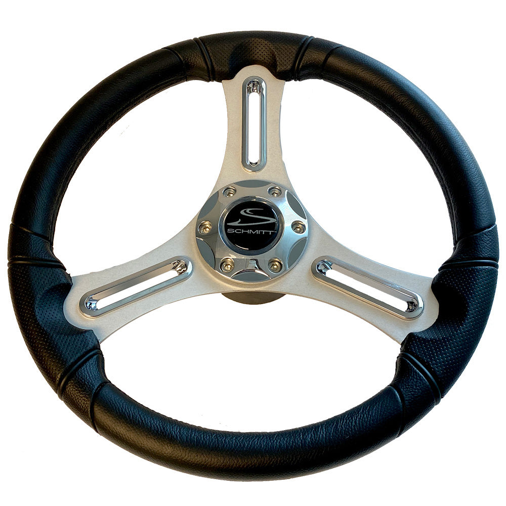 Schmitt Marine Torcello 14" Wheel - 03 Series - Polyurethane Wheel w/Chrome Trim  Cap - Brushed Spokes - 3/4" Tapered Shaft - Retail Packaging