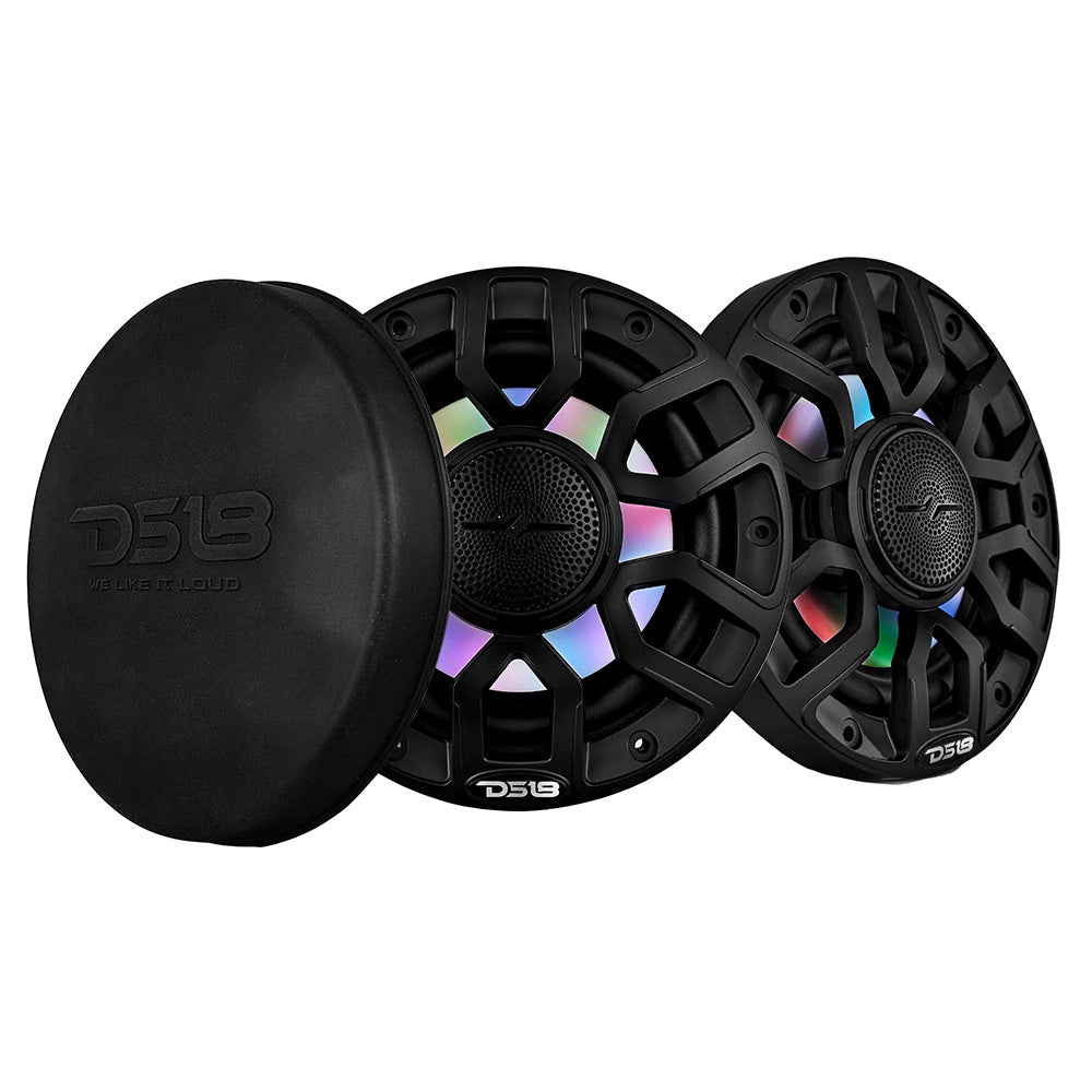 DS18 6.5" 2-Way Coaxial Marine Speakers w/Digital LED Lights  Bullet Tweeter - Black - 150W, 4-Ohm