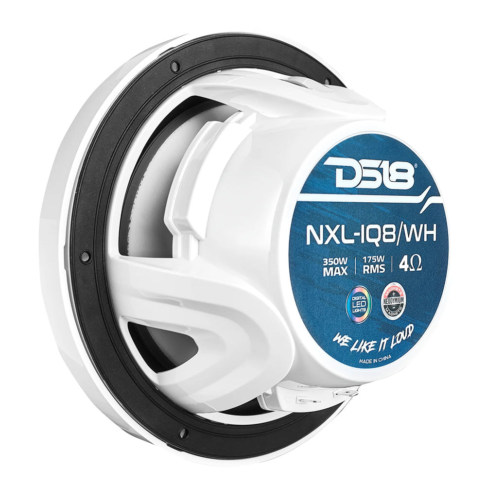 DS18 8" 2-Way Coaxial Marine Speakers w/Digital LED Lights  Bullet Tweeter - White - 175W, 4-Ohm