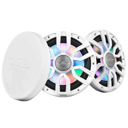 DS18 8" 2-Way Coaxial Marine Speakers w/Digital LED Lights  Bullet Tweeter - White - 175W, 4-Ohm