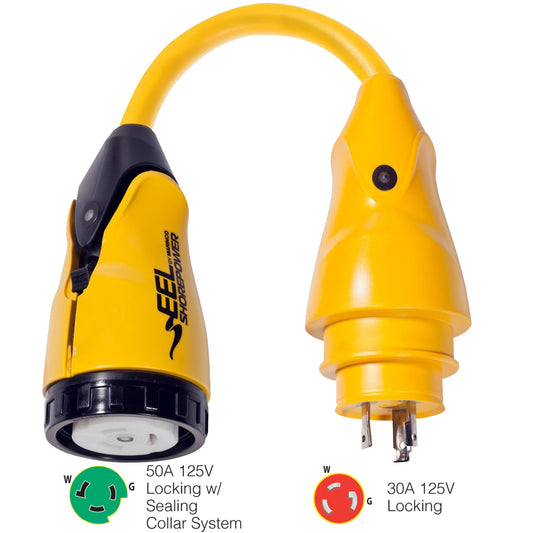 Marinco P30-503 EEL 50A-125V Female to 30A-125V Male Pigtail Adapter - Yellow