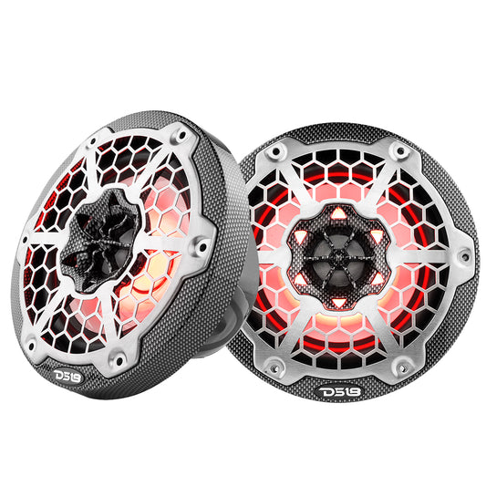 DS18 HYDRO 6.5" 2-Way Marine Speakers w/RGB LED Lights 375W - Black Carbon Fiber