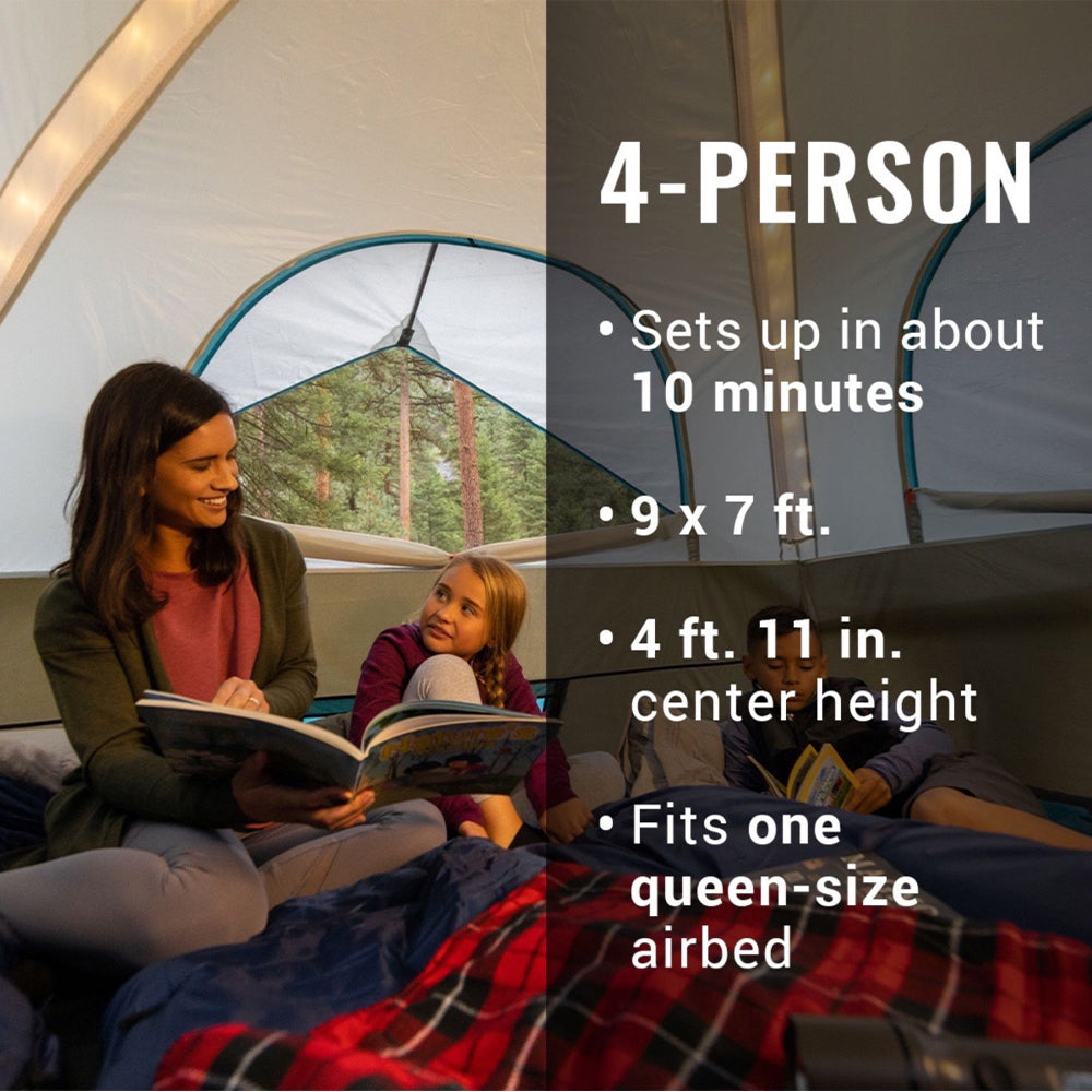 Coleman OneSource Rechargeable 4-Person Camping Dome Tent w/Airflow System  LED Lighting