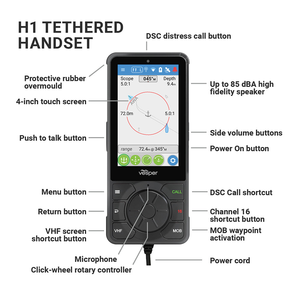 Vesper Cortex H1 Tethered Handset w/Non-Powered Cradle