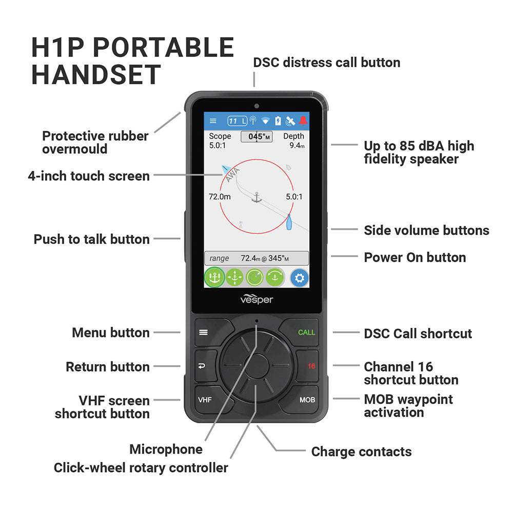 Vesper Cortex H1P Portable/Wireless/Rechargeable Handset w/Charging Cradle